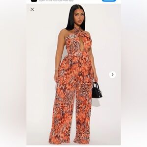 Fashion Nova Orange Animal Print Halter Jumpsuit